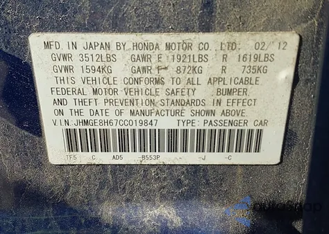 2012 Honda Fit Sport z USA, uszkodzony, nr VIN JHMGE8H67CC019847